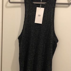 NWT Zara top silver glitter size XL